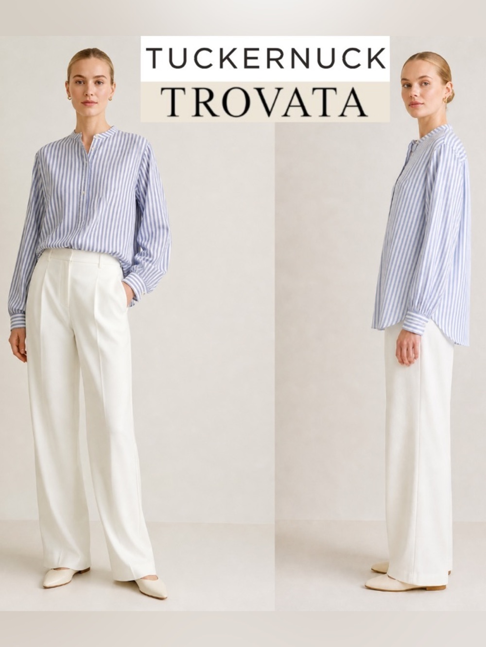 Trovata Blue Striped Long Sleeves Button Shirt Oversized Quiet Luxury Minimalist